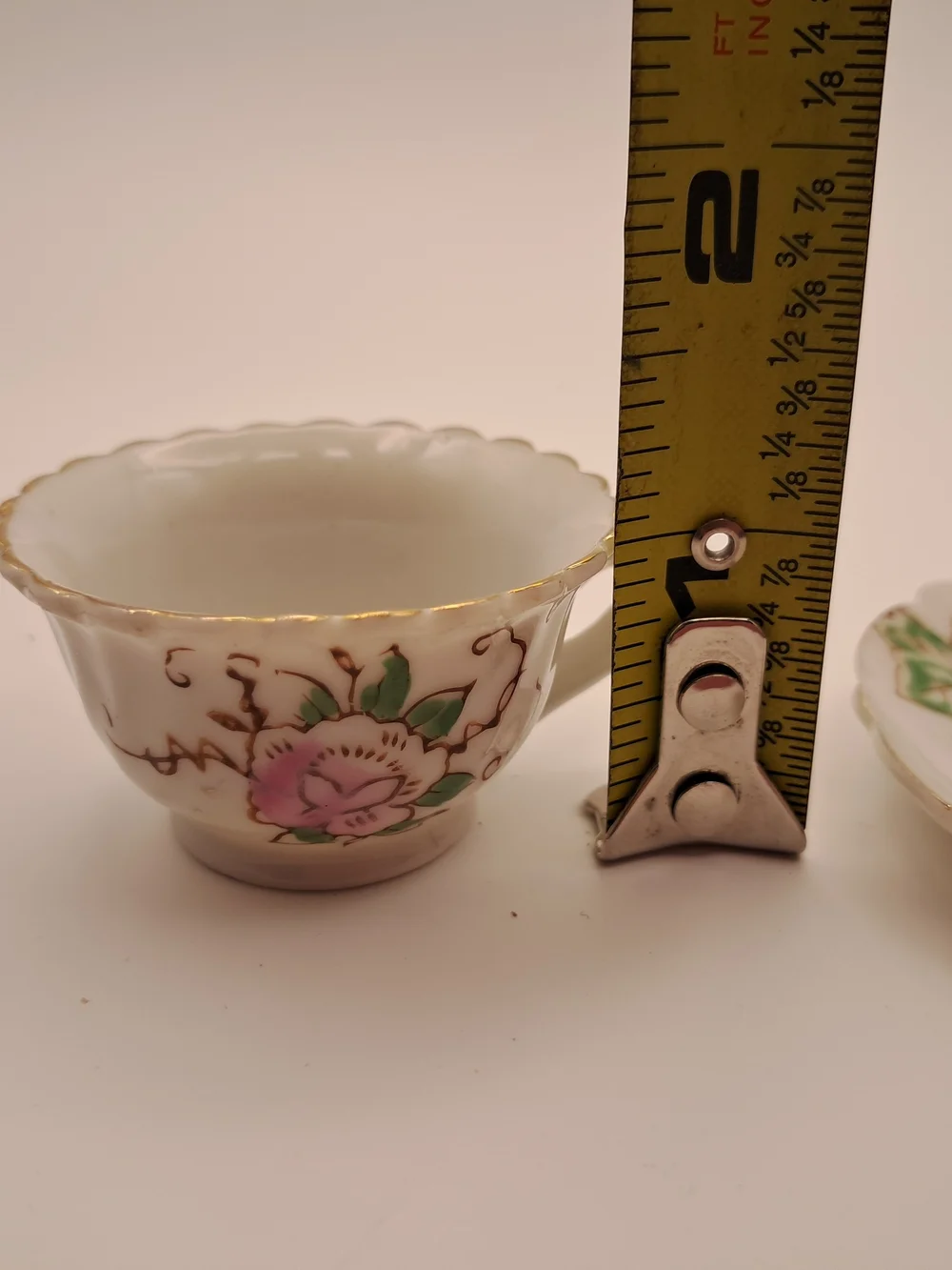 Vintage Miniature Teacup Saucer Set Hand Painted Pink Floral Gold Trim Japan